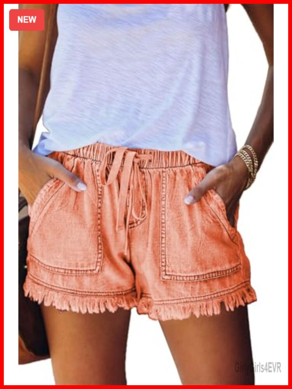 Cotton Linen Drawstring High Rise Casual Shorts with Pockets